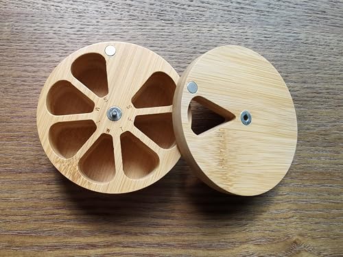Image of fashciaga Bamboo Wood Daily Weekly Vitamin Medicine Pill Organizer Case Box,Kitchen Salt Spice Cellar Containers,Earring Ring Jewelry Storage Decorative Box (Small)