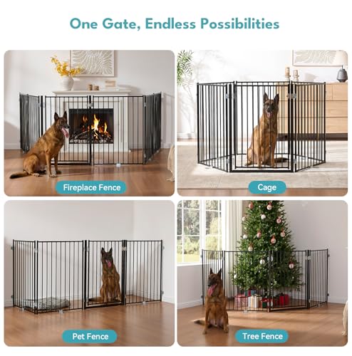 No Pawblems Freestanding Dog Gate with Door for Indoor & Outdoor, 36'' Tall | Foldable Metal Pet Gate for Stairs/Doorways, 104'' Extra Wide Dog Fence for Deck, Freestanding or Wall Mount, 4 Panels, Black - Image 6