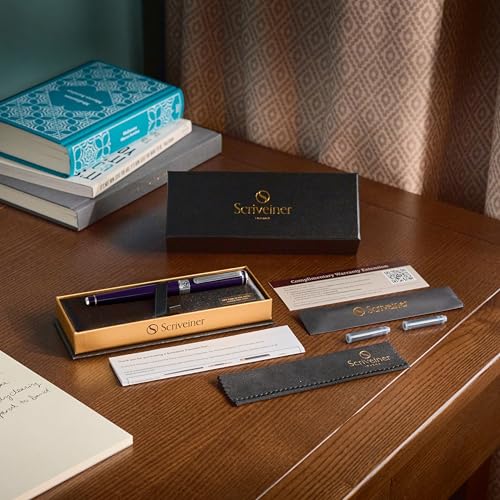 Image of Scriveiner Luxury Fountain Pen - Aubergine, Schmidt Gilded Nib (Fine), Converter, Best Pen Gift Set for Men & Women, Professional, Executive, Office, Nice Pens