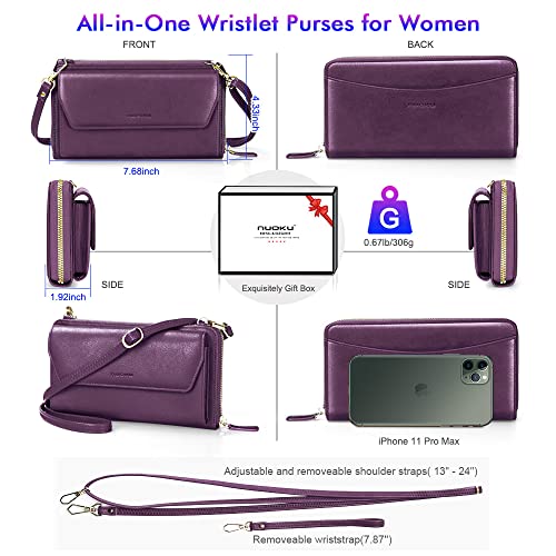 Image of nuoku Womens RFID Wallet Purse Wristlet Crossbody Clutch with Zip Around 2 Strap | RFID