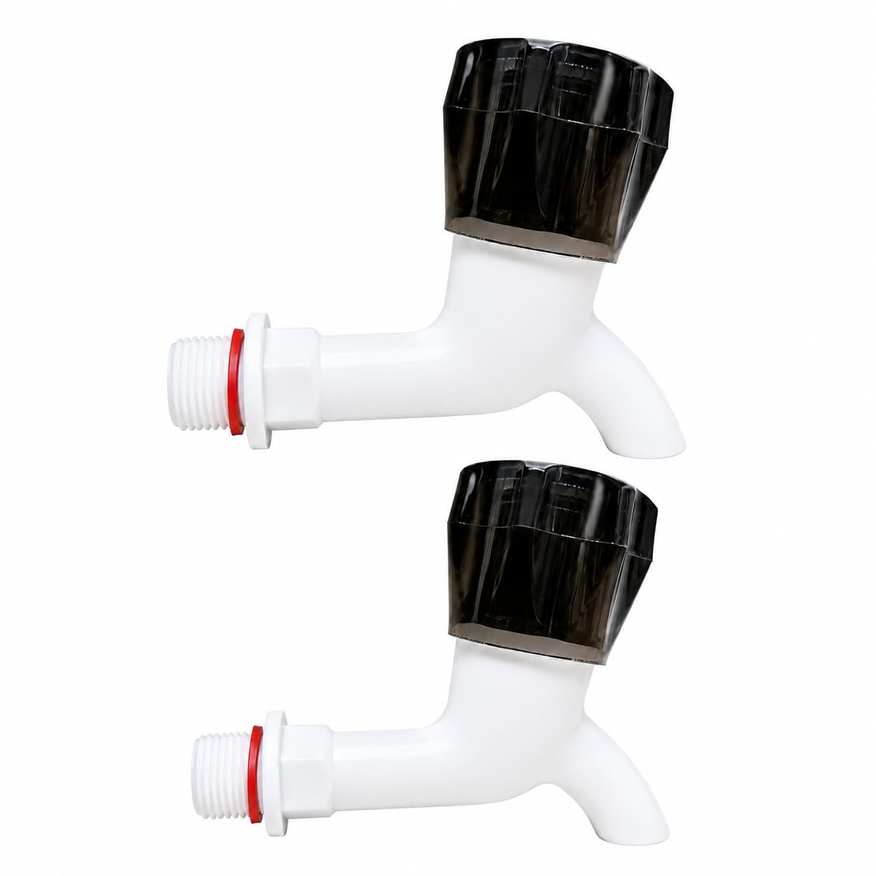 Polo Bib Cock Short Body Tap - PP Plastic Foam Flow Wall Mounted Tap for Bathroom Kitchen Wash Basin - Black Crystal Handle - Water Saving Aerator Nal (Pack of 2)-image-32