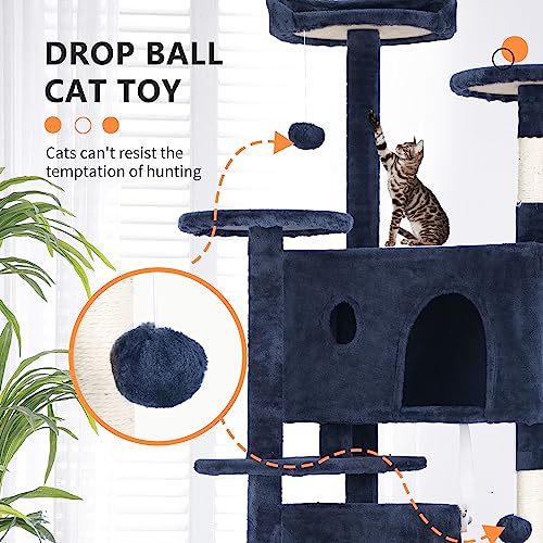 Image of BestPet | 70 inch Cat Tree Tower | Navy Blue | Sturdy Multi-Level Cat Tree