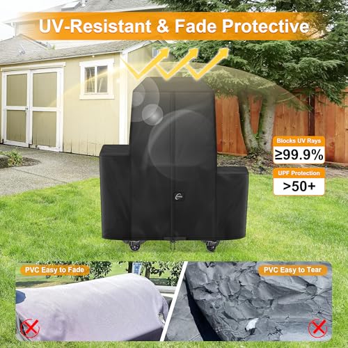 Image of Kipiea 600D Heavy Duty Pellet Grill Cover for Pit Boss Lockhart, Waterproof Wood Pellet Smoker Cover with Windproof Buckles, UV Resistant, No Tear, No Fading