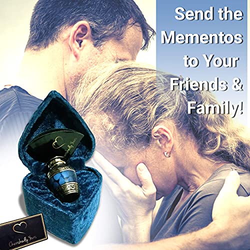 Small Keepsake Cremation Urn For Human Ashes With Velvet Heart Case And Funnel - Beautiful Peaceful Dark Blue Brass Hand Engraved Mini Memorial Urn #TOP5
