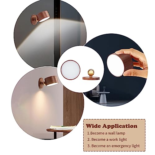 Leapair Wooden LED Wall Sconce, Wall Mounted Lamp,Wooden Night Light with Rechargeable Battery Operated 360°Rotate Magnetic Ball, Cordless Wall Light for Reading - Image 7