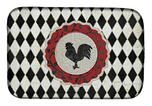 Caroline's Treasures SB3086DDM Rooster Harlequin Black and white Dish Drying Mat Absorbent Dish Drying Mat Pad for Kitchen Counter Dish Drainer Mat for Countertop, 14 x 21