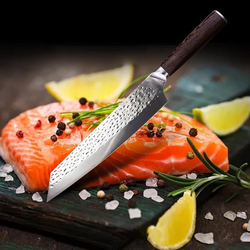 Meat Cleaver, 9 Inch Forged Japanese Chef Knife 7CR15 Stainless Steel Kitchen Cooking Knife Meat Cleaver Vegetable Cutting Salmon Sushi Knives