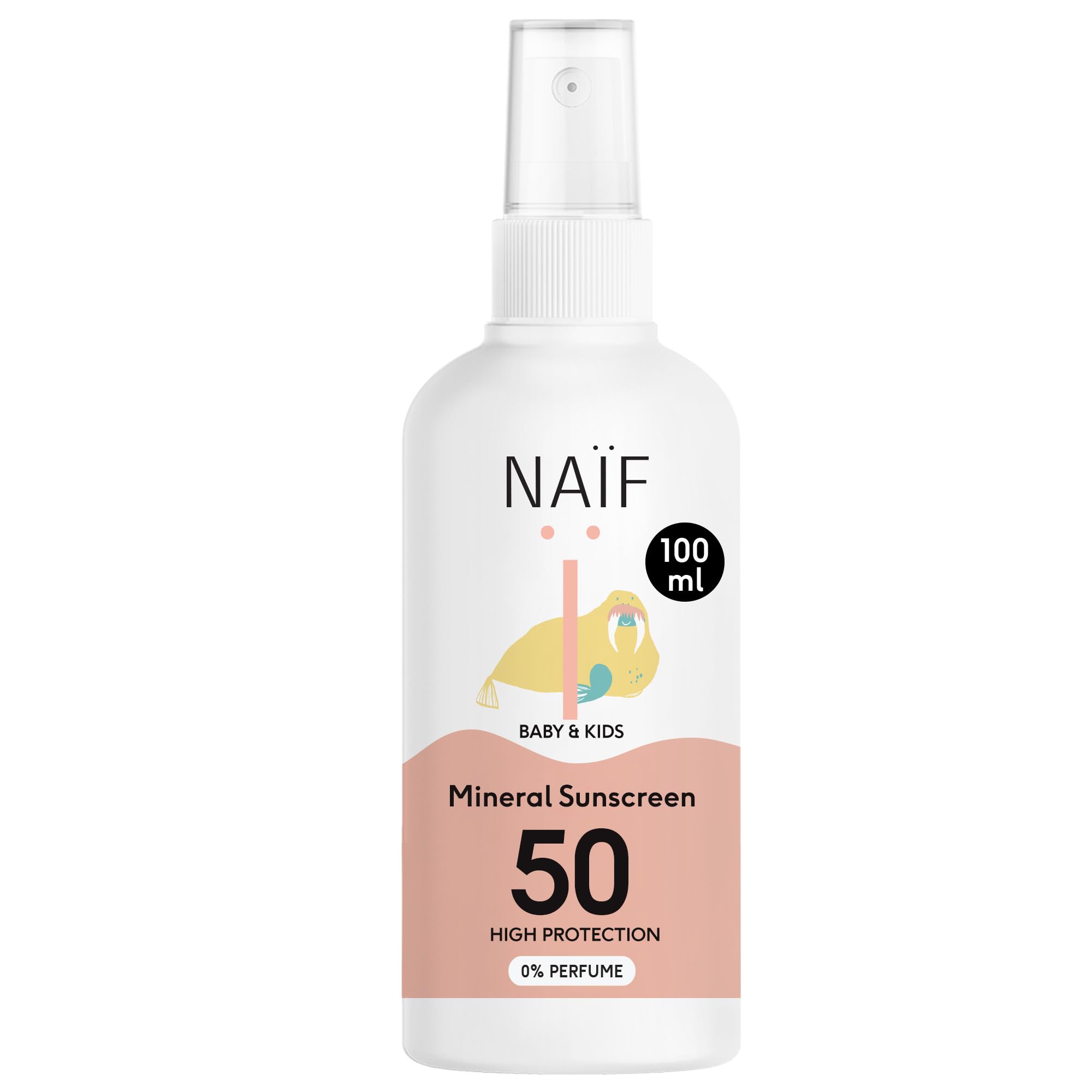 Naïf - Spray Solaire Minéral - pour Bébé & Enfant - 0% Parfum - SPF 50 - Spray sans octocrylène - Protection UVA et UVB - Résistant à l'eau - Testé dermatologiquement - Sans microplastique - 100 ml