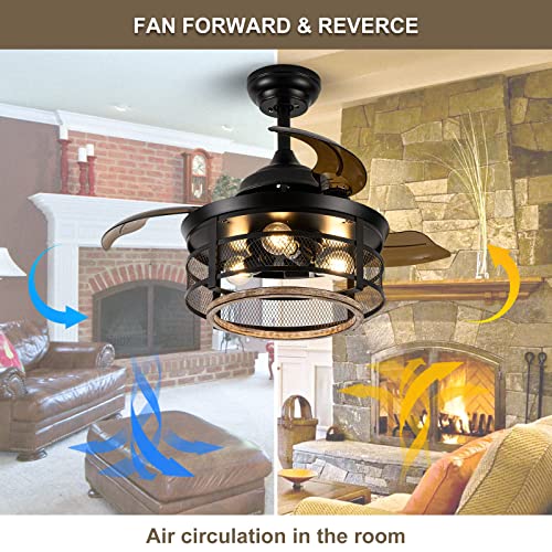 Farmhouse-Ceiling-Fan-with-Lights-and-Remote-36inch-Caged-Ceiling-Fan-Outdoor-Ceiling-Fans-for-Patios-Black-Industrial-Retractable-Ceiling-Fan-with-Reversible-Motor-Rustic-Ceiling-Fans