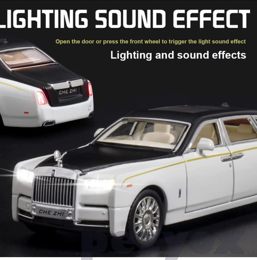Image of 1:32 Rolls Royce Phantom Diecast Metal Pullback Openable Doors Toy Cars with Flashing Light and Musical Sound for Gifts Toys for Kids Boys and Girls. (White)