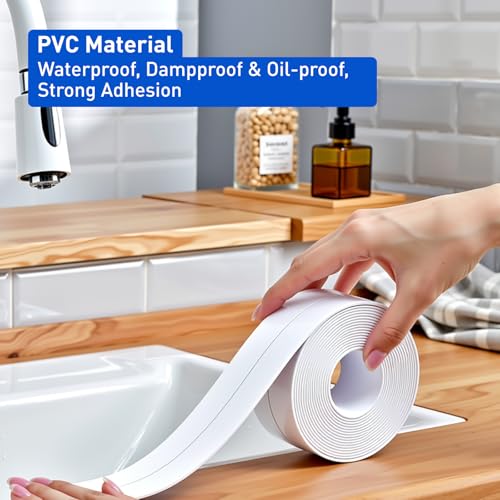 Image of White Caulk Tape Self Adhesive Waterproof,Bathroom Peel&Stick Caulking Tape
