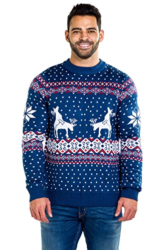 Tipsy Elves Men's Ugly Christmas Sweater - Reindeer Climax Tacky Christmas Sweater Blue Size Xl #TOP1