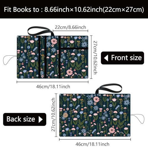 CRASPIRE Flower Book Covers Black Book Protector Plant Multilayer Book Sleeve for Paperbacks Washable Fabric Cloth Book Cover with Extra Sleeve Pocket for Book Lovers Classmate Gifts - Image 3