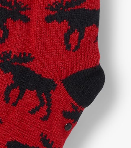 Little Blue House by Hatley Sherpa Lined Cabin Socks, Moose on Red, One Size3