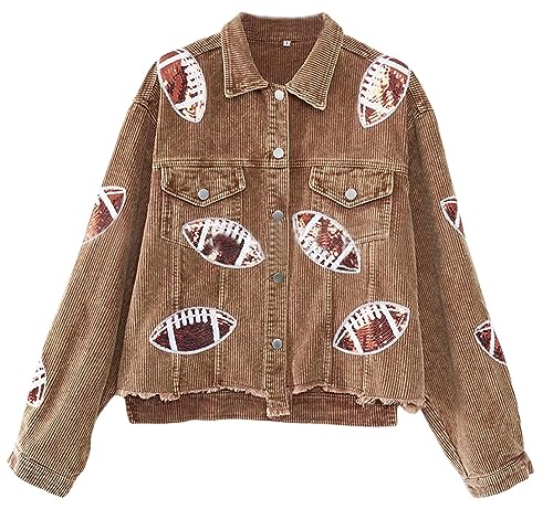 yoeasy Women's Corduroy Rugby Sequin Crop Jacket Raw Hem Vintage Football Distressed Short Jacket Coat With Pockets3