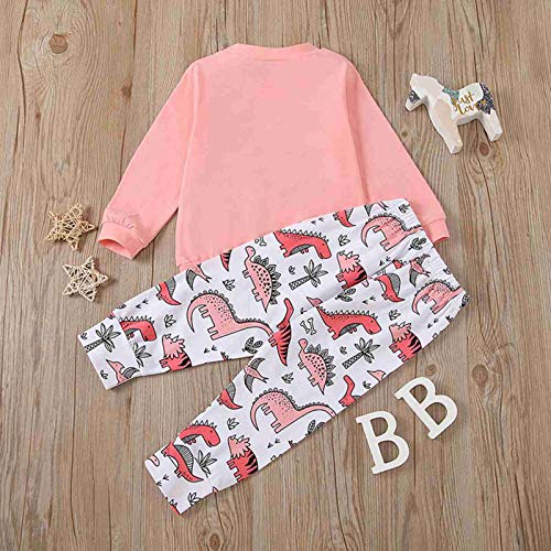 BOWINR Toddler Baby Girl Clothes Long Sleeve Letter Top Dinosaur Print Pants Set Winter Outfits(3_Years Pink)