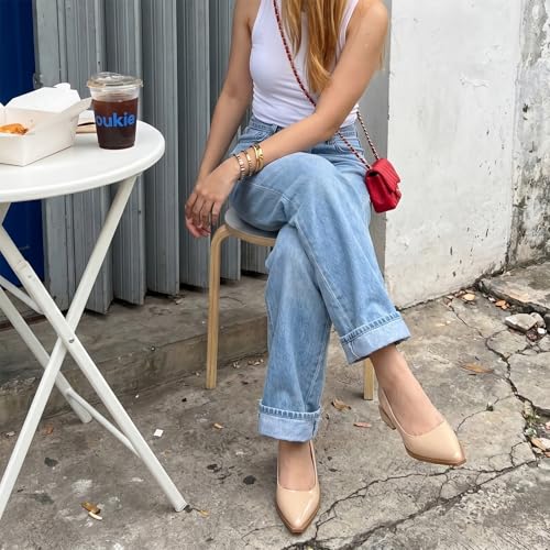 Image of LingxiaUne Dress Shoes for Women, Comfortable Dressy Flats, Womens Chunky Heel Pumps with Arch Support and Pointed Toe