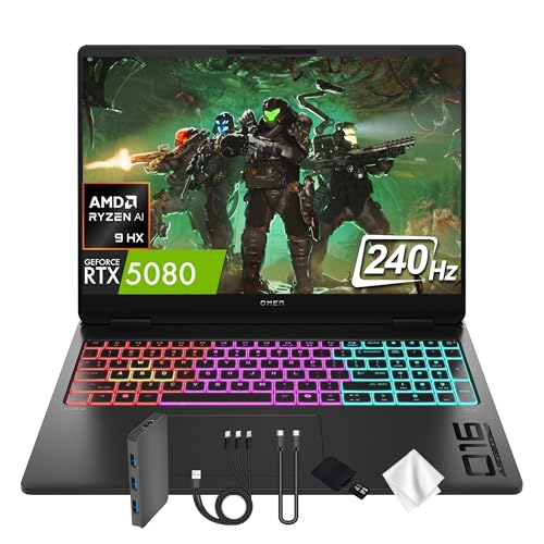 Image of HP OMEN MAX 16 inch WQXGA 240Hz Gaming Laptop, AMD Ryzen AI 9 HX 375, NVIDIA GeForce RTX 5080 16GB GDDR7, 32GB DDR5, 2TB Storage (1TB SSD&1TB Docking Station), Backlit Keyboard, Wi-Fi 7, Win 11, Black
