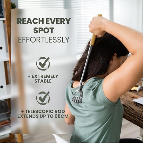 BAMBUA Back Scratcher - (Including 5 Attachments) Bamboo Handle - Extendable Back Scratcher for Men and Women - Effortlessly Reach Every Spot - Premium Stainless Steel Backscratcher - Perfect Gifts - 3