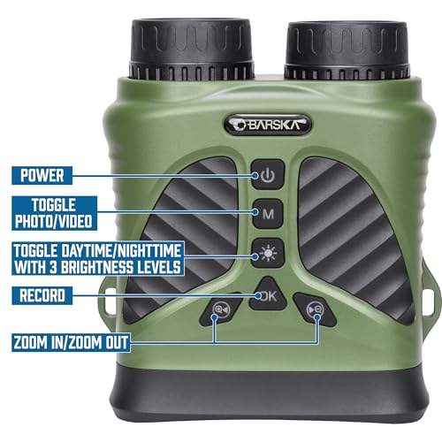 Image of Barska NV-2 Night Vision Binoculars, 10X Magnification, 8X Digital Zoom, 43mm Lens, 3 Inch IPS Display, 40MP Photos, 2.5K Video, 820yd Range, 3-Level IR, USB-C Fast Charging, Day & Night Use
