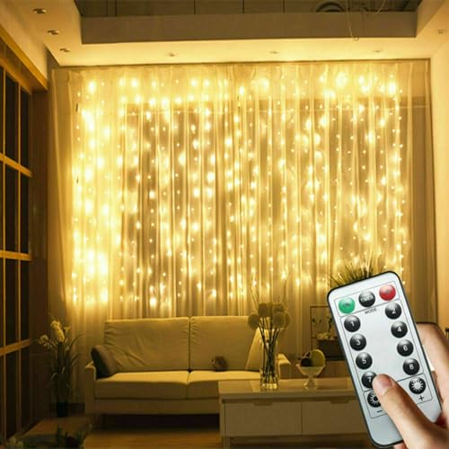 Zaprus Ramadan Decoration Lights LED Curtain String Lights (3x3m) 300 LEDs 8 Lighting Modes with Remote Control USB Powered | Home Decor for Living Room