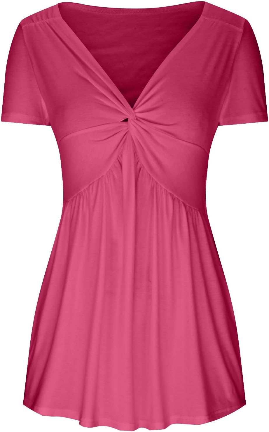 Twist Knot V Neck Blouses for Women Sexy Casual Warp Tops Summer Ruched Slim Hem Tee Shirt Dressy Classy Tunic