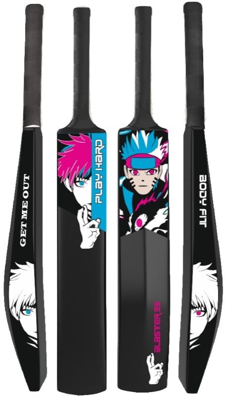 Bodyfit Play Cricket Bat | Plastic Full Size Cricket Bat | Lightweight Fiber, Hard Plastic, Anti-Slip Grip | Ideal for Adults, Kids, Practice,Black with Character Artwork.-picture-37