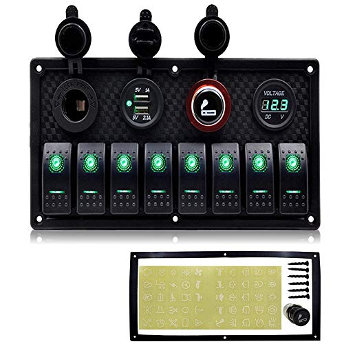 CT-CARID Panel de 8 interruptores, 4 en 1, multifunción, panel de interruptores para coche, barco, camión, caravana, vehículos