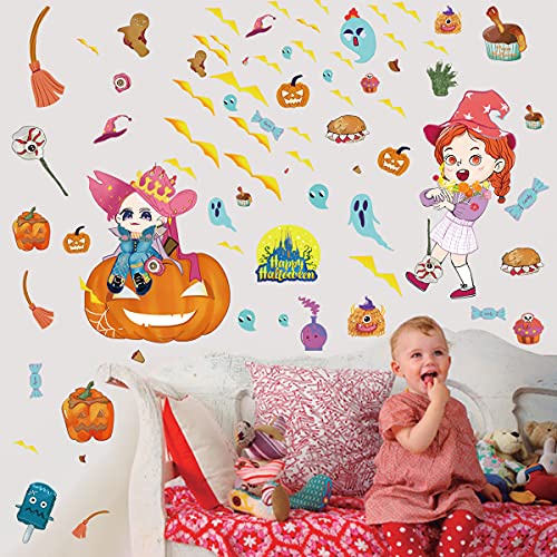 MESU Luminous Halloween Witch Wall Stickers Glow in The Dark Cartoon Girl Decals Pumpkin Ceiling Room Decor for Kids Room Witch - Image 4