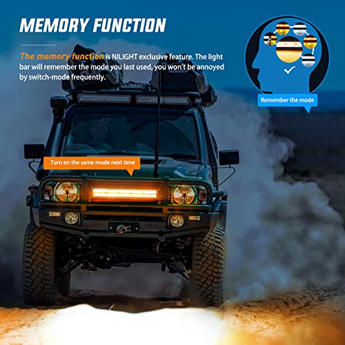 Image of Nilight 22inch Amber White Strobe 6 Modes 480W LED Light Bar | Constant /Flash 6 Modes Memory Wiring Harness Kit, Spot-Flood Combo Beam Auxiliary Lights Fit Truck Car ATV Jeep