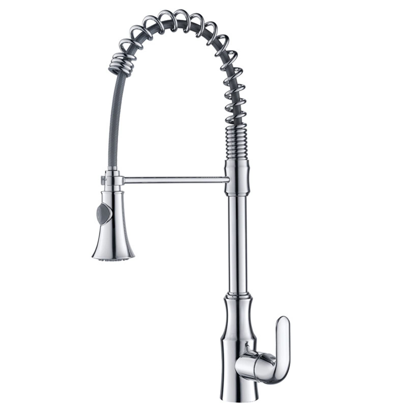 ZYCHSJXA Kitchen Bath Taps Faucet with Pull Down Sprayer Commercial Solid Brass Single Handle Spring Sink Swivel 2-Function Out Mixer,Chrome