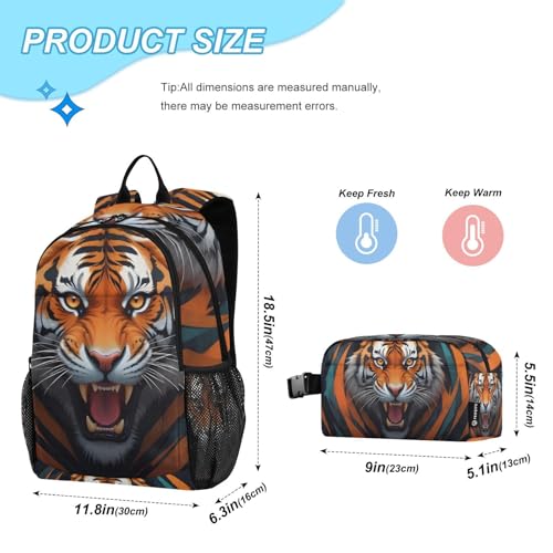 Travel Backpack Lunch Bag Set for Hiking Picnic, Backpacks with Insulated Lunch Box Fierce Animal Print2