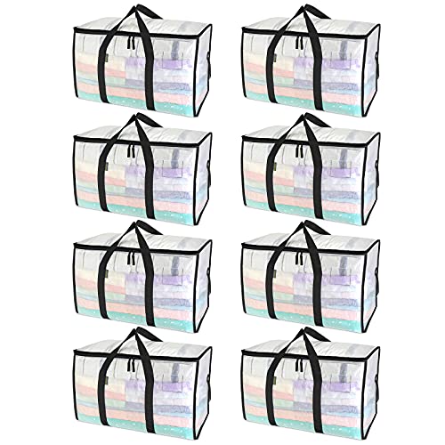 Image of BALEINE 8-Pack Oversized Moving Bags with Reinforced Handles, Heavy-Duty Storage Tote for Clothes, Moving Supplies (Clear, 8-Pack)