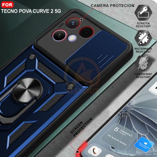 Image of Armor Bumper Back Cover Case for Tecno Pova Curve 2 | Rotating Camera Cover, Ring Holder & Kickstand | Heavy Duty & 360 Degree Protection Tecno Pova Curve 2 Back Cover (Blue)