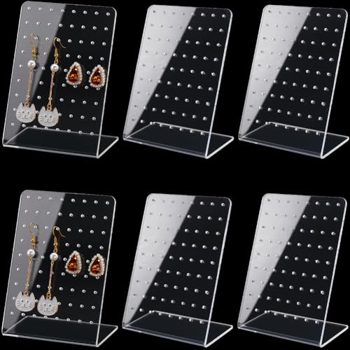 CRASPIRE 6Pcs Acrylic Earrings Display Stand Clear Slant Back Ear Studs Jewelry Show Display Organizer Holder Showcase L Shaped Jewelry Rack Stand for Woman Earring Storage Merchant Show