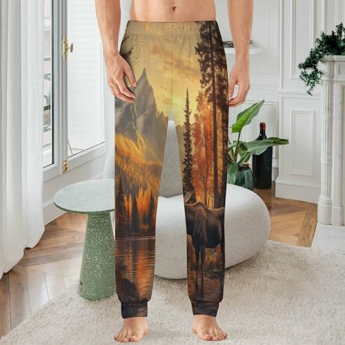 Moose in The River Men's Pajamas Pants Lightweight Sleep Lounge Pant Pjs Bottoms Casual Sleepwear2