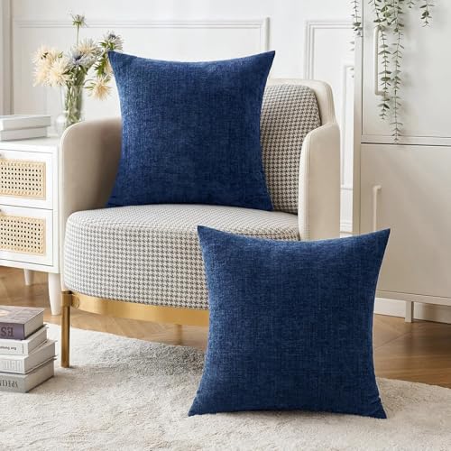 Image of MIULEE Pack of 2 Couch Throw Pillow Covers 22x22 Inch Spring Soft Navy Chenille Pillow Covers for Sofa Living Room Solid Dyed Pillow Cases