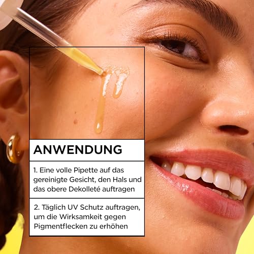 Garnier Vitamin C Aufhellendes Serum gegen Pigmentflecken, Gesichtsserum mit 4 Prozent Vitamin C, Niacinamid, Salicylsäure und Melasyl, für einen strahlenden Teint, für alle Hauttypen, 1 x 30 ml