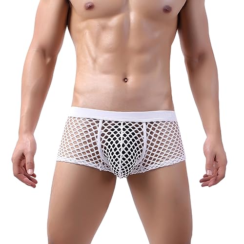 Men's Sexy Fishnet Underwear Trunks Breathable See Through Holes Design Boxer Shorts2