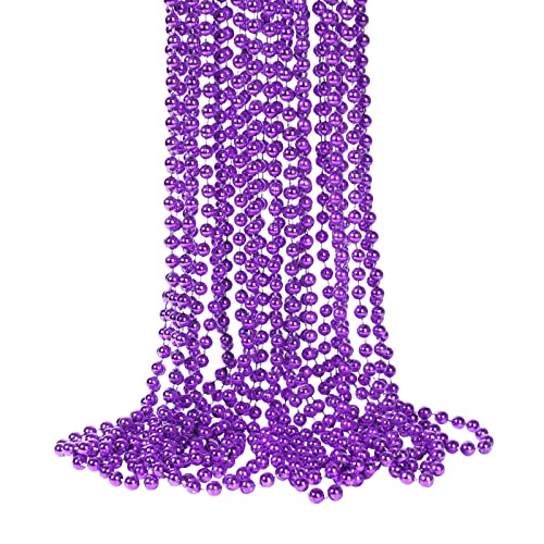 15 PCS Purple Bead Necklaces, Purple Mardi Gras Beads, Halloween Beads Necklaces, 33 Inch 7 mm Round Beaded Necklaces Costume Necklace for Mardi Gras Christmas Halloween Party Favors
