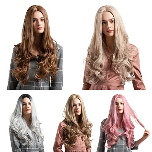 Homyl Peruca Cheia Peruca De Cabelo Sintético Reta Longa Encaracolado Para Mulheres Cosplay Partido