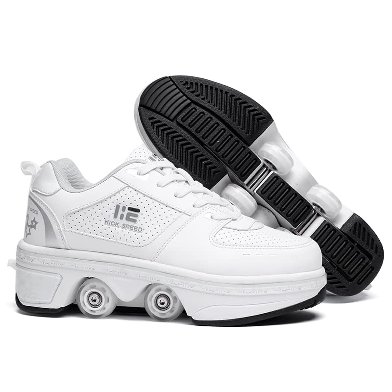 Image of 2-in-1 Roller Skates & Sneakers Unisex Retractable Wheels Outdoor Fun & Fitness Kick Roller Shoes