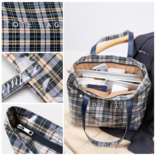 Image of KALIDI PVC Zipper Tote Bag, Jelly Kraft Paper Beach Bag Large Hobo Carry All Travel Shopping Handbag Plastic Shoulder Bag