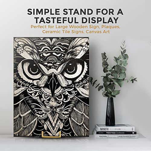 Image of TR-LIFE 10 Inch Large Plate Stands /Holder for Display - Metal Picture Frame Holder Stand + Small Easels for Decorative Plate, Platter, Book, Plaques, Photo, Tabletop Art (Gold 2 Pack)