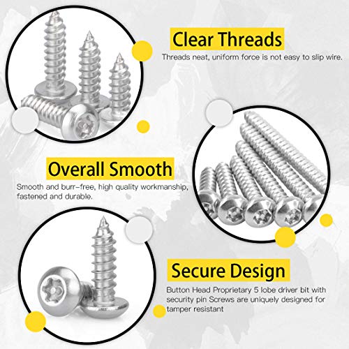 Hilitchi H-4556 210 Pcs #6 Stainless Steel Button Head Torx Sheet Metal Screws Silver Security Anti-Theft Tamper Proof Screws Assortment Kit thumb #3