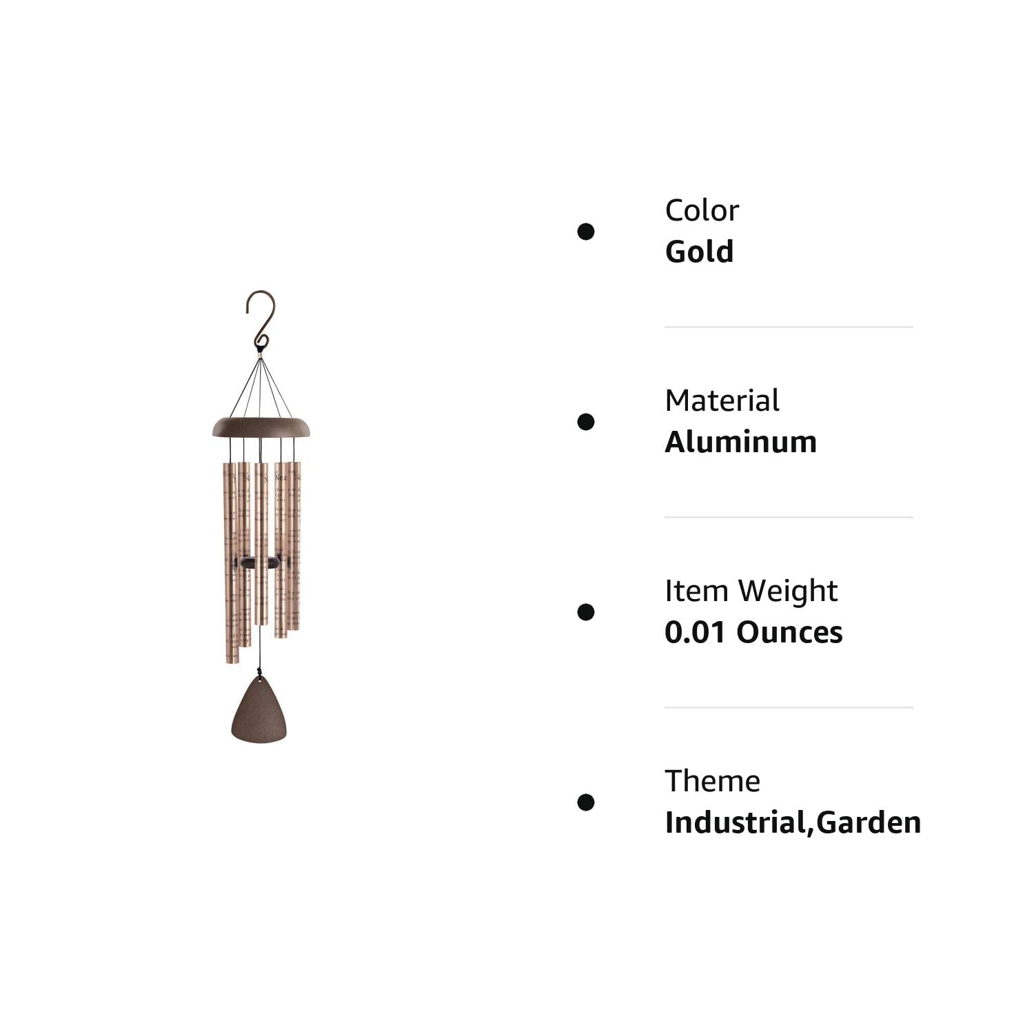 Carson Always Near Sonnet Chime, 30 Inch Outdoor Windchime, Hanging Outdoor Décor Wind Chime for Garden, Patio, Yard, Porch, Deck, Home Decoration, Gold