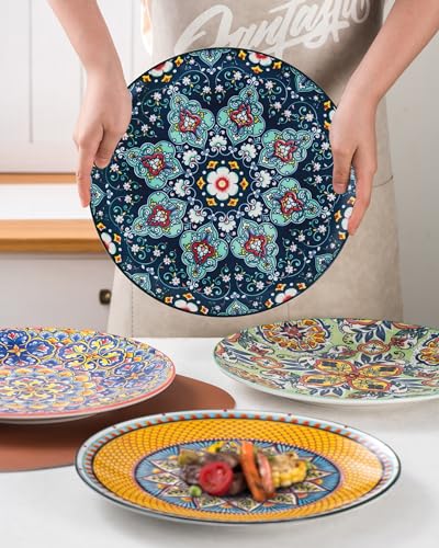 HENXFEN LEAD 12-teiliges Geschirrset, Tafelservice Porzellan für 4 Personen - Bunte Geschirr aus 4x Speiseteller, 4x Dessertteller, 4x Salatschüssel - Bohemian Style
