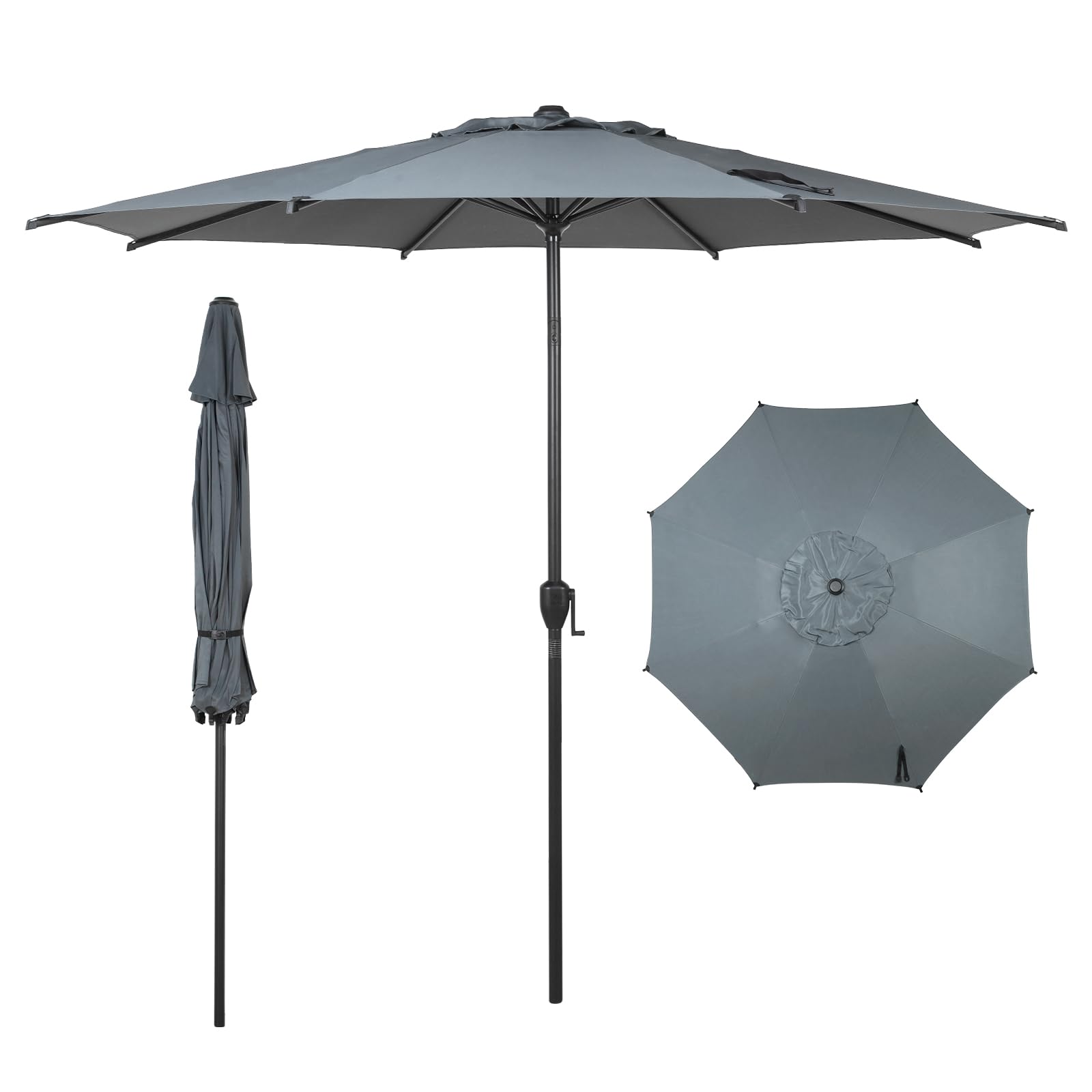 Abba Patio 9FT Lyon Outdoor Patio Umbrella Outdoor Table Umbrella with Push Button Tilt and Crank Market Umbrella 8 Sturdy Ribs UV Protection Waterproof for Garden Deck Backyard Pool Grey