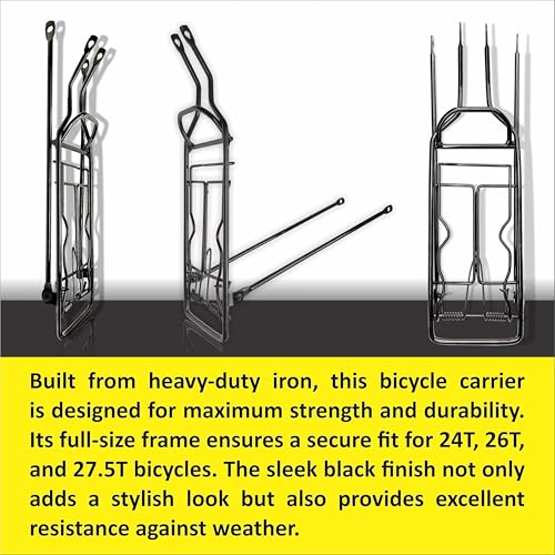 Image of De Venta High Strength Bicycle Carrier Rack for 26-Inch Bikes | Iron Rear Rack with 45kg Load Capacity | Weather-Resistant Black Finish | Fits Ranger, BMX & Mountain Bikes | Easy Installation.
