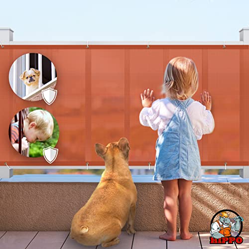 Image of HIPPO Baby Safety Net for Balcony Child Protection Stairway Safety Net Railing Guard for Kids Staircase Protector with Tie-Cords Breathable Fabric Indoor Outdoor Use (1MTX4MT, Brown)